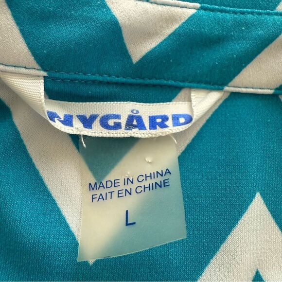 Peter Nygard Blue & White Chevron Roll Tab Sleeve Tie Front Button Down Shirt - Picture 4 of 8